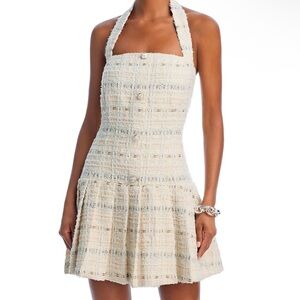 Aqua Cream Halter Mini Dress for Wedding Guest